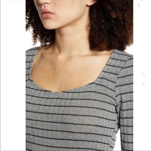 Project Social T Kimora Sweetheart Knit Top Gray with Black Stripes - Picture 3 of 12